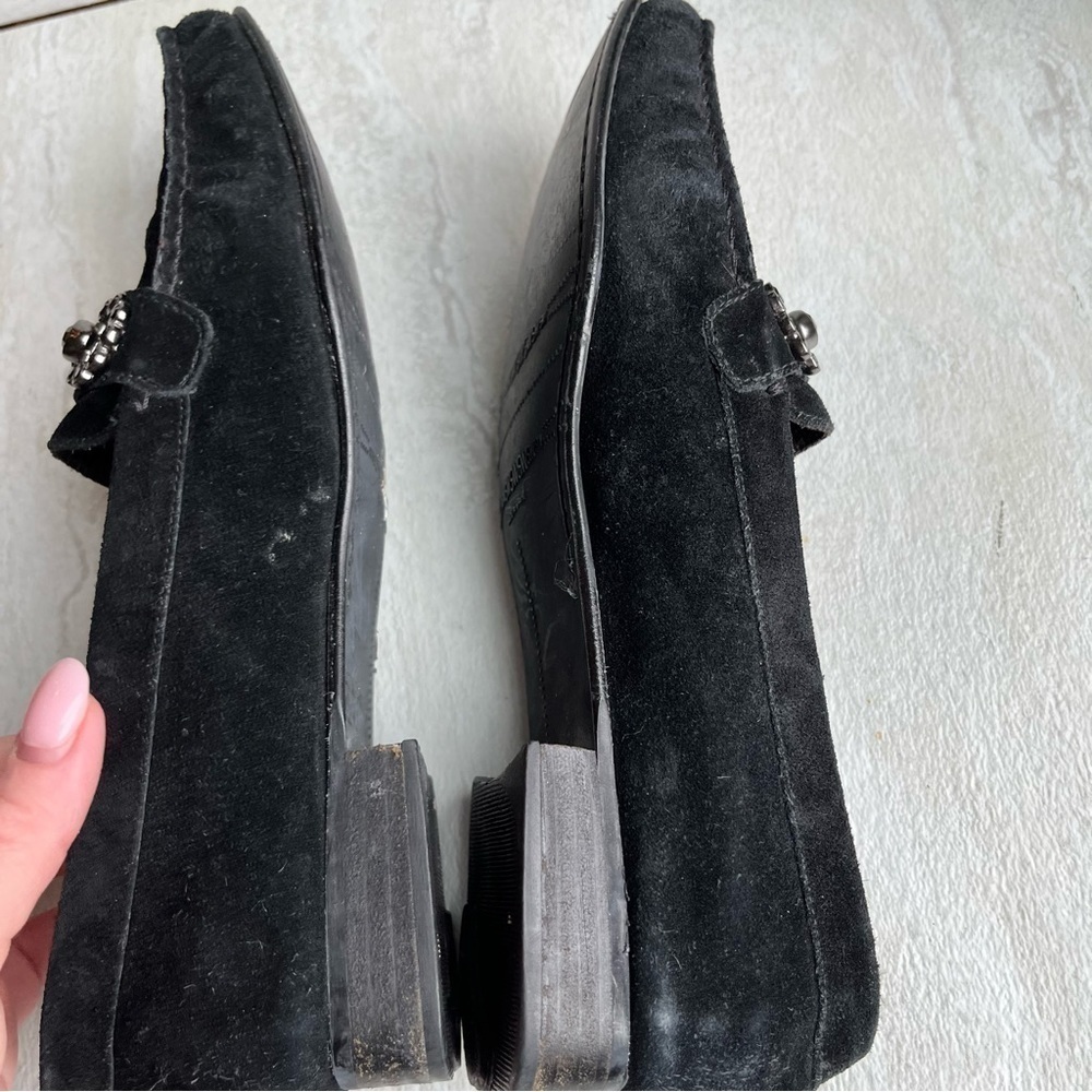 ** Stuart Weitzman Driving Loafers Black Leather Size 7.5 Crystal Embellished - Picture 7 of 10